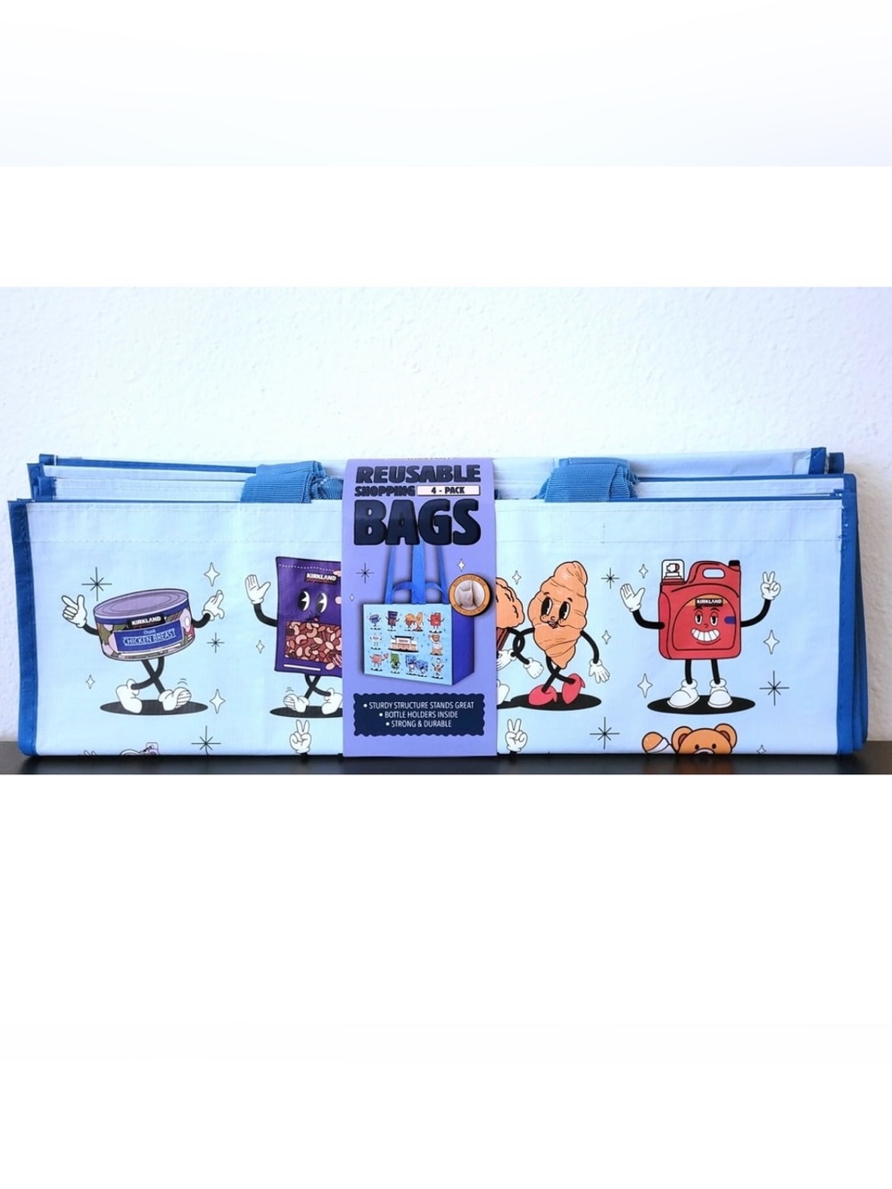 4 PACK Costco / Kirkland Blue Reusable Shopping Tote Bags